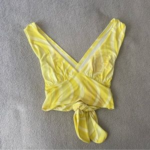 UO Yellow Print Cross Back Crop Top